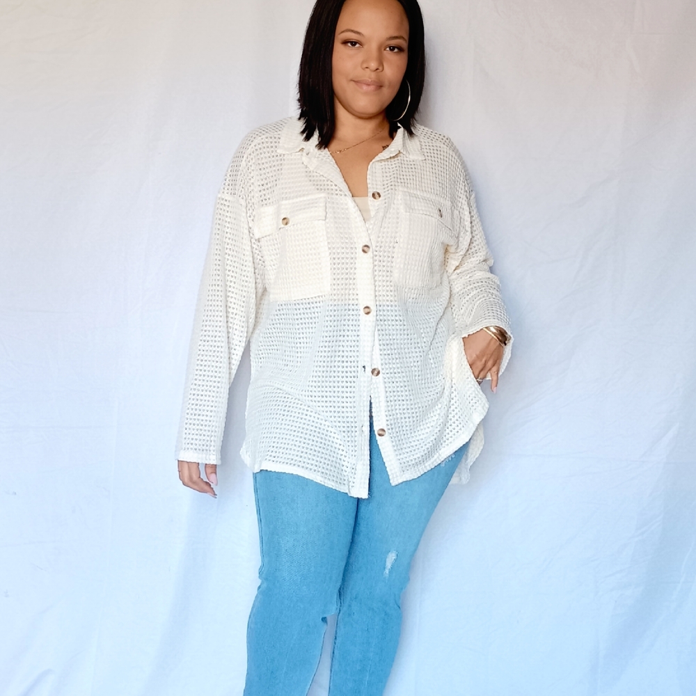 White Button-Up Textured Shirt